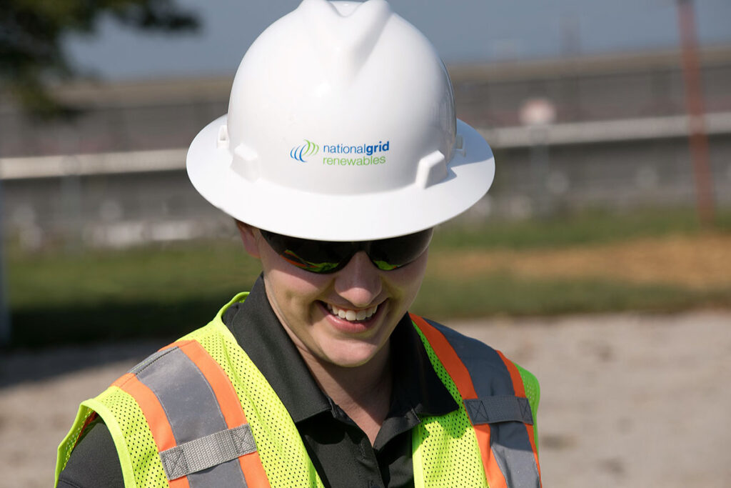 Man in National Grid Renewables hard hat and safety vest
