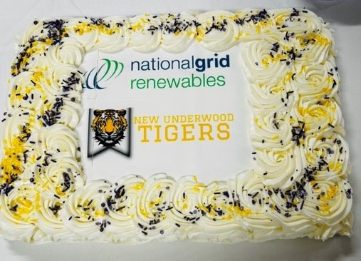 Cake with National Grid Renewables and New Underwood Tigers logos
